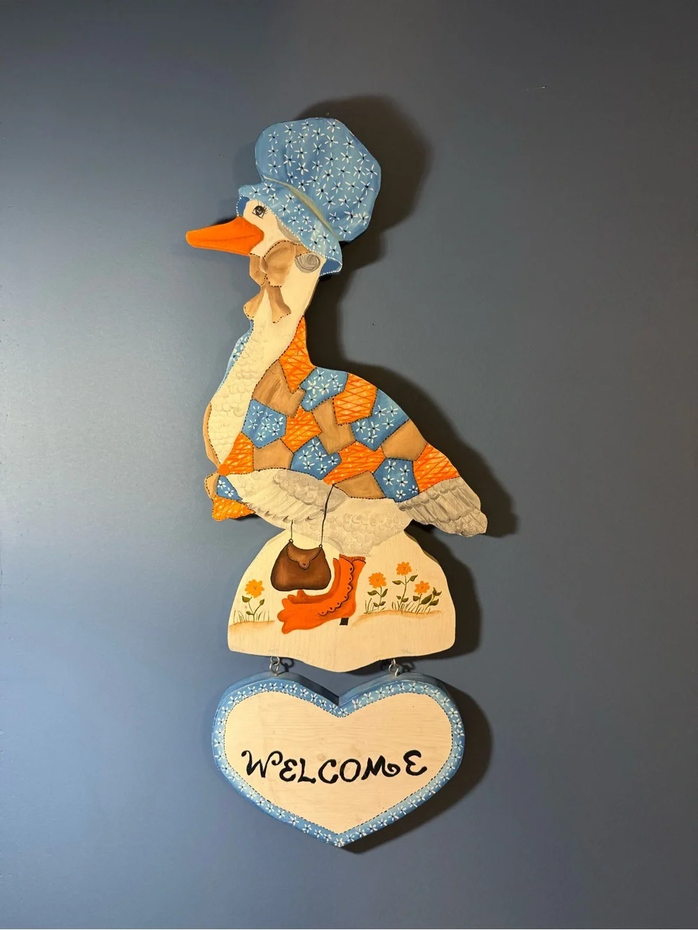 Welcome Goose Wall Plaque - Blue and Orange